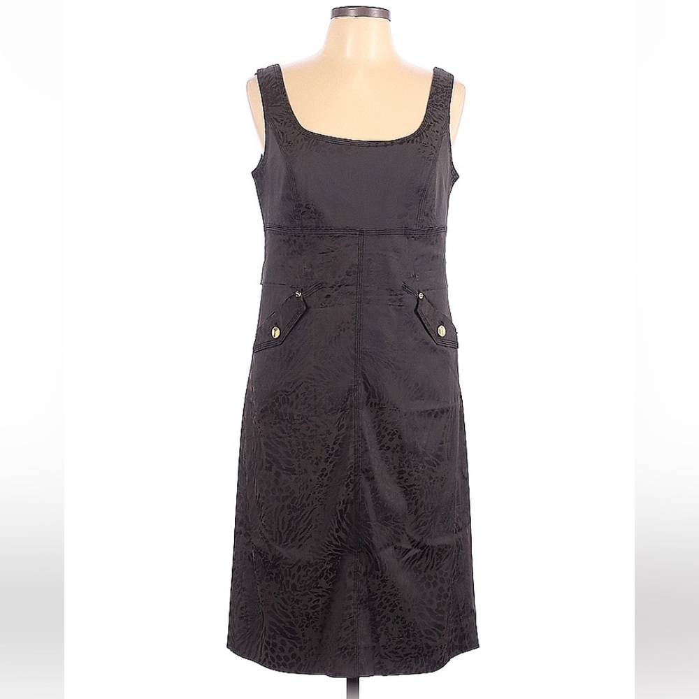 Carlisle Black Sleeveless Jacquard Midi Dress with Pocket Flaps